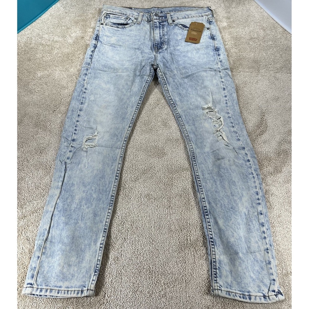 Levis 512 Taper STRETCH Jeans Mens 32x30 Fit 32x29 Blue ACID Wash DISTRESSED NWT